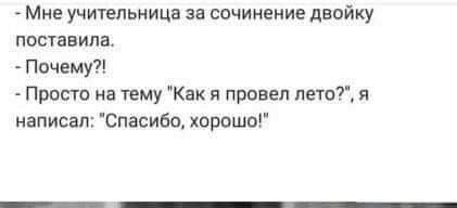 Мне учительница за сочинение двойку поставили Почему Просто на тему Как я провел лето и написал Спасибо хорошо