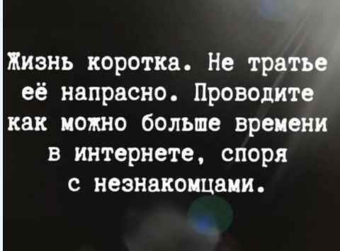 Жизнь коротка Не трать её напрасно Проводите как можно больше времени в интернете споря с неэнакоицаии