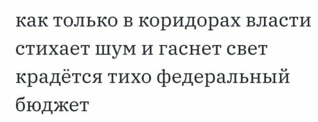 как только в коридорах власти стихает шум И гаснет свет крадётся тихо федеральный бюджет