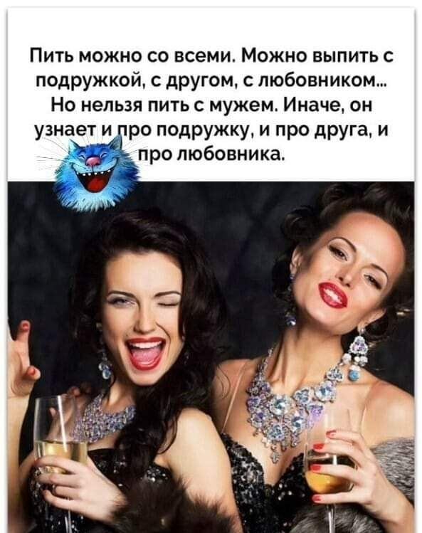 Пить можно со всеми Можно выпить с подружкой с другом с любовником Но нельзя пить с мужем Иначе он узнает и ре подружку и про друга и про любовника