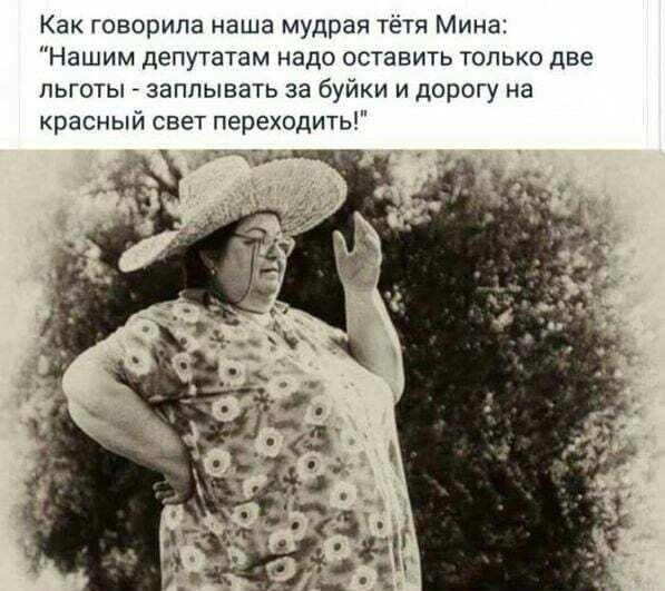 Как говорила наша мудрая тётя Мина Нашим депутатам надо оставить только две льготы заппывать за буйки и дорогу на красный свет переходить