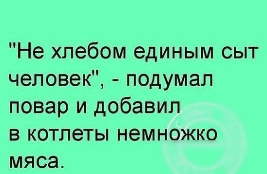 Не хлебом единым сыт человек подумал повар и добавил в котлеты немножко мяса