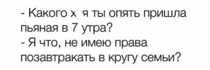 Какого х 91 ты опять пришла пьяная в 7 утра Я что не имею права позавтракать в кругу семьи