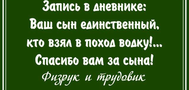 Запись в дневнике Ваш сын единственный кто взял в поход водку Спасиво вам за сына Фразу и йрудаёшс