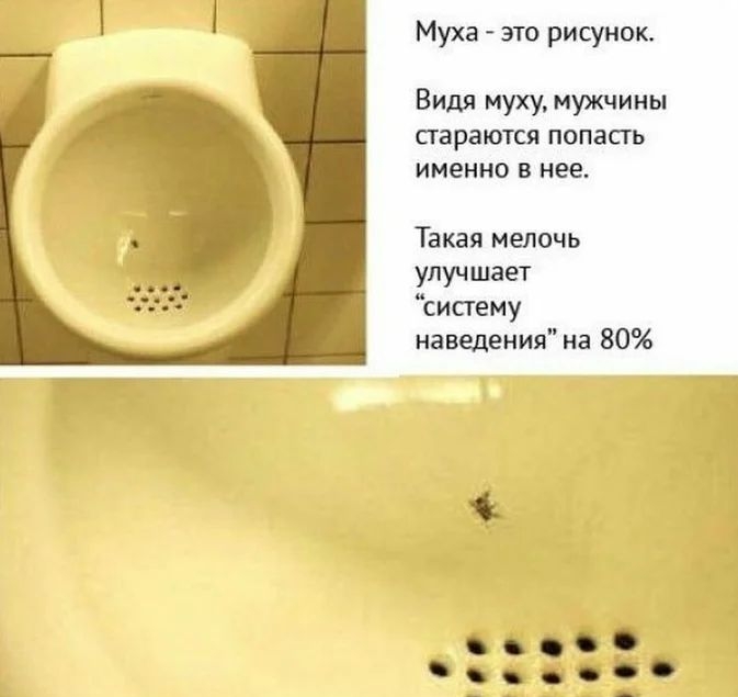 Муха это рисунок Видя муху мужчины стараются попасть именно в нее Такая мелочь улучшает сисгему наведения на 80