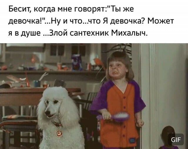Бесит когда мне говорятТы же девочкаНу и чточто Я девочка Может я в душе Зпой сантехник Михалыч 6Р