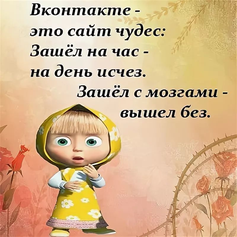 Вконтакте это сайт чудес Зашёл на час на день исчез Зашёл с мозгами вышел без
