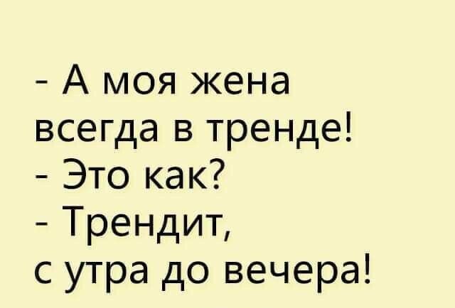 А моя жена всегда в тренде Это как Трендит с утра до вечера