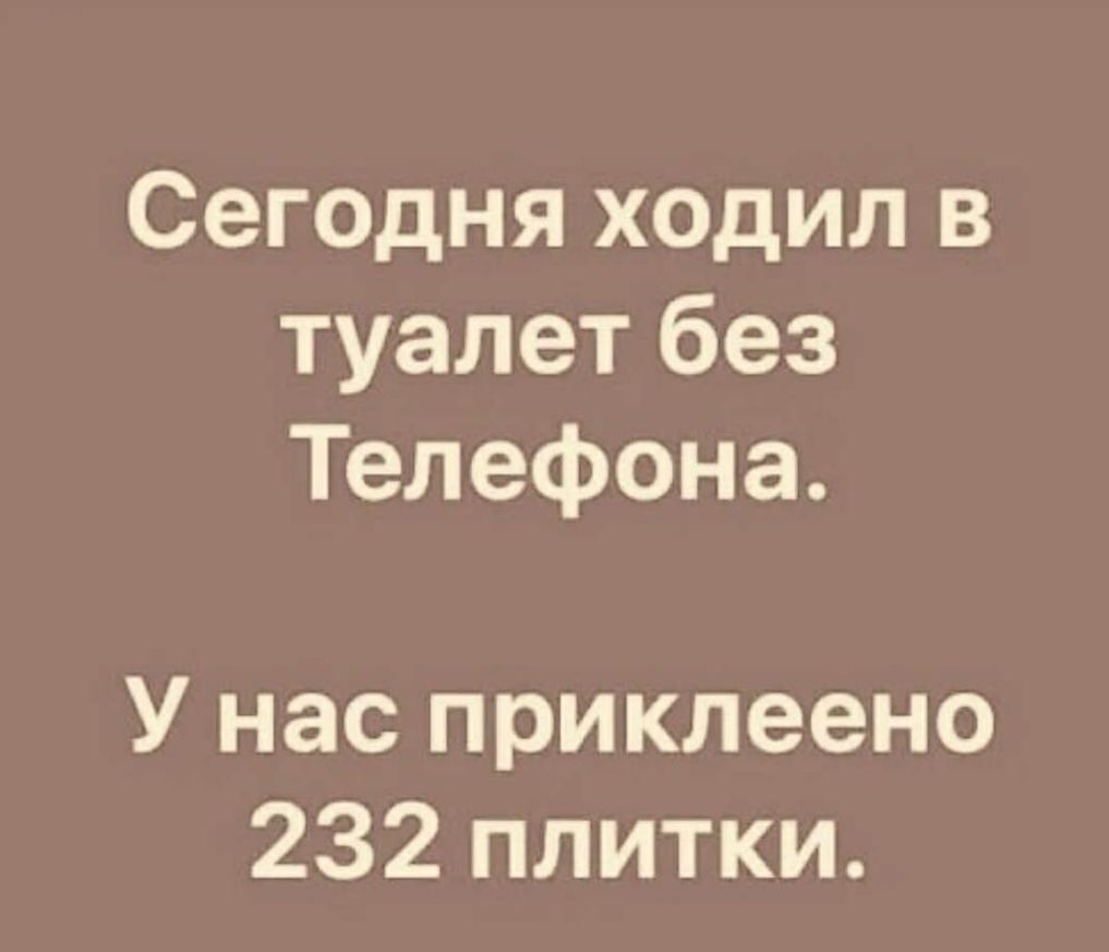 Сегодня ходил в туалет без Телефона У нас приклеено 232 плитки - выпуск  №698390