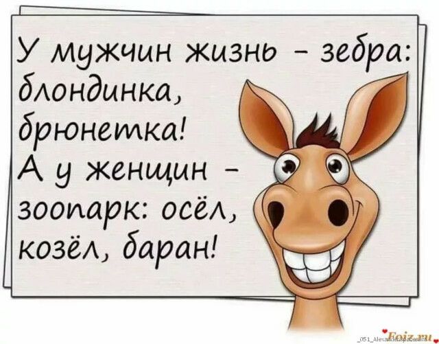 У мужчин жызно зебра бАондынка брюнетка А у женщин зоопарк осёА козёА баран