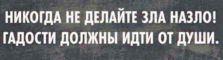 НИКОГДА НЕ дЕЛАЙТЕ ЗЛА НАЗЛО ГАДОСТИ ДОЛЖНЫ ИдТИ ОТ дУШИ