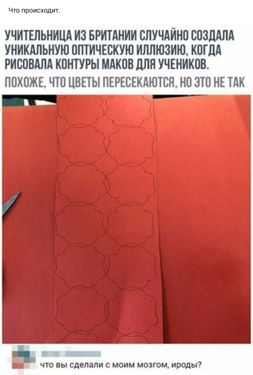 Что происходит УЧИТЕЛЬНИЦА ИЗ БРИТАНИИ СЛУЧАЙНО СПЗДАЛА УНИКАЛЬНУЮ ОПТИЧЕСКУЮ ИЛЛЮЗИЮ КОГДА РИСПВАЛА КПНТУРЫ МАКОВ дЛЯ УЧЕНИКОВ ПОХОЖЕ ЧТО ЦВЕТЫ ПЕРЕСЕКАЮТСЯ НО ЭТО НЕ ТАК эх что вы сделали с моим мозгом ироды