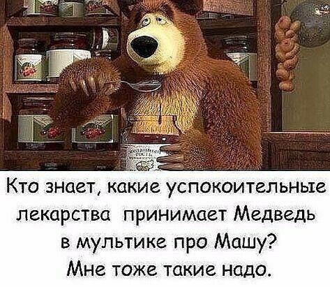 Кто знает какие успокоительные лекарства принимает Медведь в мультике про Машу Мне оже такие надо