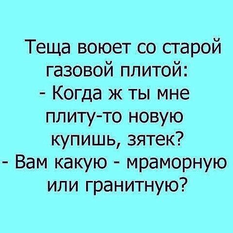 Теща воюет со старой газовой плитой Когда ж ты мне плиту то новую купишь зятек Вам какую мраморную или гранитную