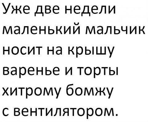 Уже две недели маленький мальчик носит на крышу варенье и торты хитрому бомжу с вентилятором