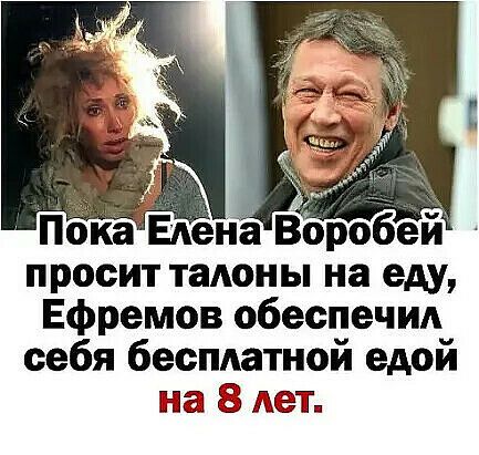 Пока Елена Воробей просит талоны на еду Ефремов обеспечил себя бесплатной едой на 58 лет