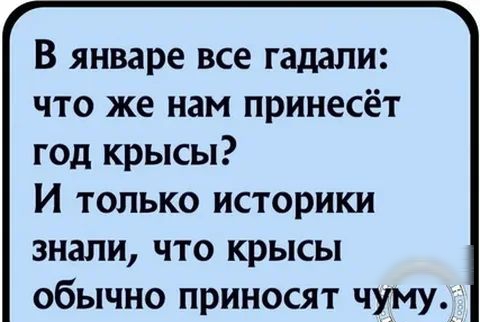 В январе все гадали что же нам принесёт год крысы И только историки знали что крысы обычно приносят чуму