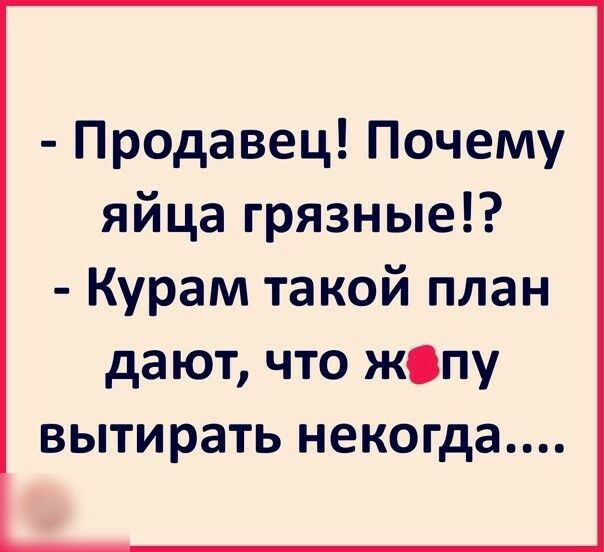 Продавец Почему яйца грязные Курам такой план дают что жопу вытирать некогда
