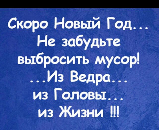 Скоро Новый Год Не забудьте выбросить мусор Из Ведра из Головы из Жизни