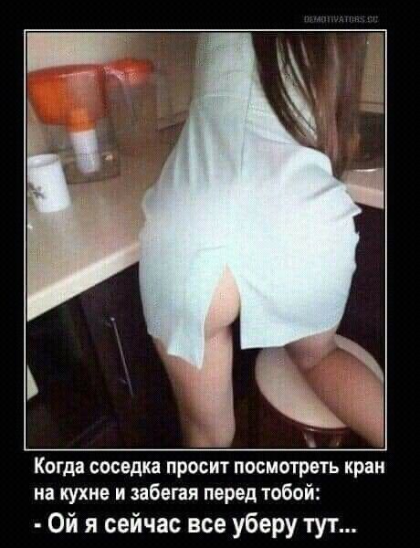 Когда соседка просит посмотреть кран на кухне и забегая перед тобой Ой я сейчас все уберу тут