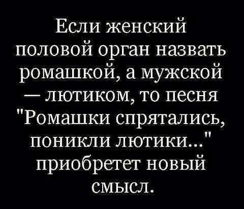 Если женский половой орган назвать ромашкой мужской лютиком то песня Ромашки спрятались поникпи лютики приобретет новый смысл
