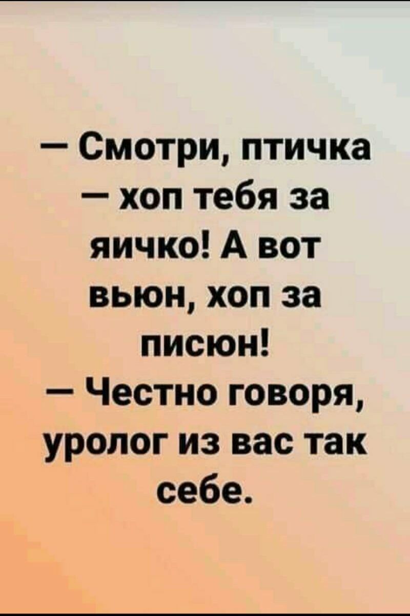Смотри птичка хоп тебя за яичко А вот вьюн хоп за писюн Честно говоря уролог из вас так себе