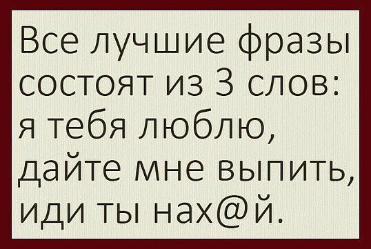 Все лучшие фразы состоят из 3 слов я тебя люблю дайте мне выпить иди ты нахЙ