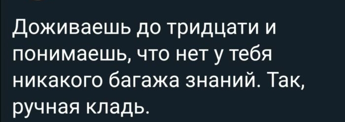 Доживаешь до тридцати и понимаешь что нет у тебя никакого багажа знаний Так ручная кладь