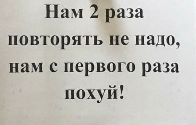 Нам 2 раза повторять не надо нам с первого раза похуй