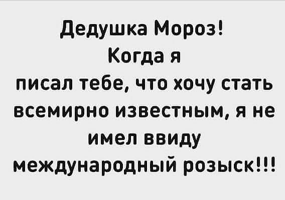 дедушка Мороз Когда я писал тебе что хочу стать всемирно известным я не имел ввиду международный розыск