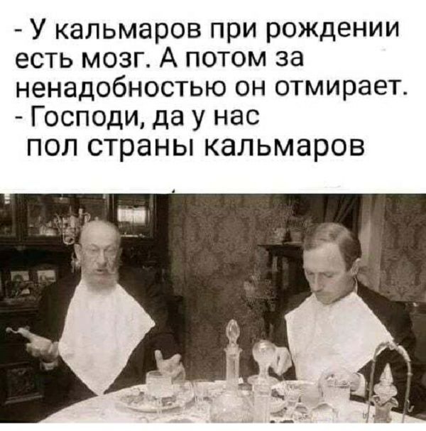 У кальмаров при рождении есть мозг А потом за ненадобностью он отмирает Господи да у нас пол страны кальмаров