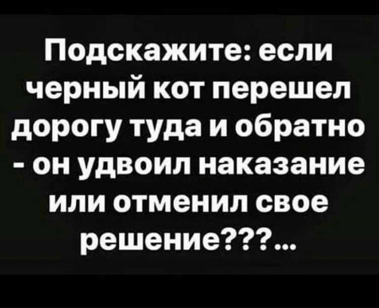 Подскажите если черный кот перешел дорогу туда и обратно он удвоил наказание или отменил свое решение