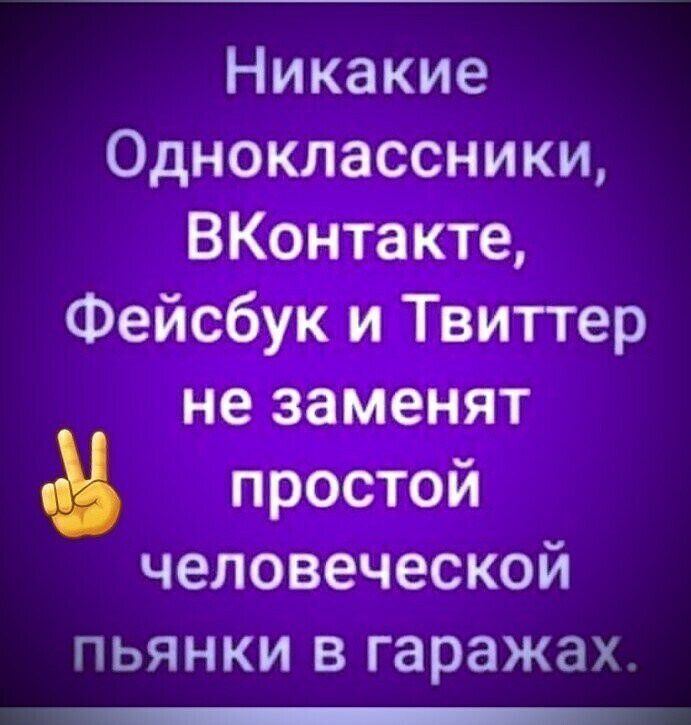 Никакие Одноклассники ВКонтакте Фейсбук и Твиттер не заменят простой человеческой пьянки в гаражах