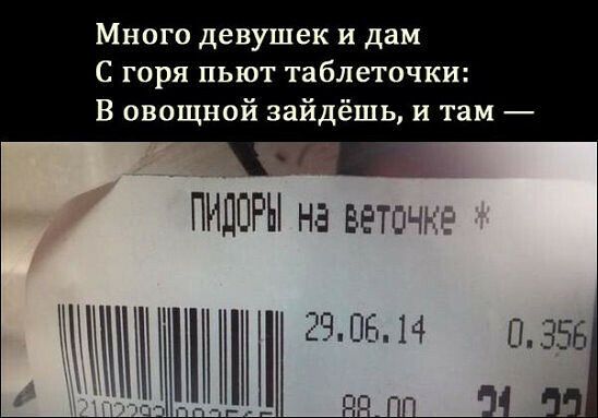 Много девушек и дам С горя пьют таблеточки В овощной зайдёшь и там пидоры на нетак _ 2105