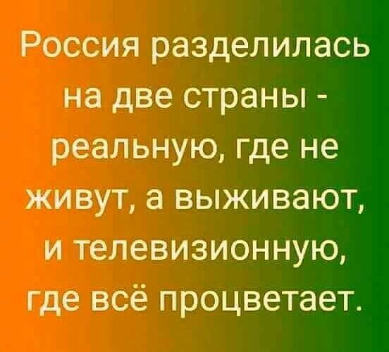 Россия разделилась на две страны реальную где не живут а выживают и телевизионную где всё процветает