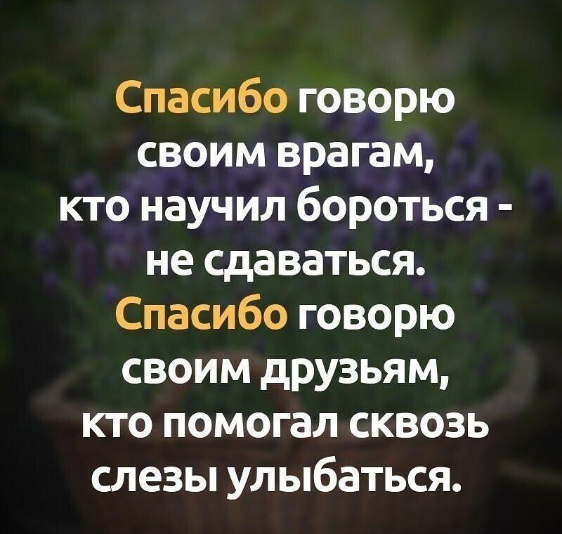 Спасибо говорю своим врагам кто научил бороться не сдаваться Спасибо говорю своим друзьям кто помогал сквозь слезы улыбаться