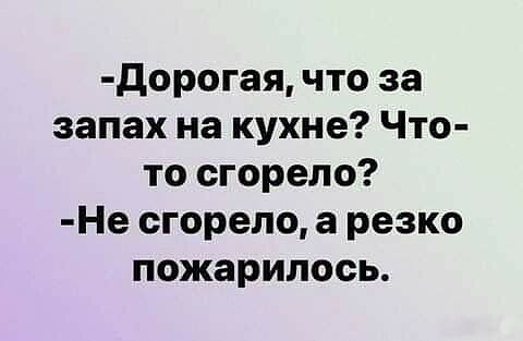дорогая что за запах на кухне Что то сгорело Не сгорело а резко пожарилось