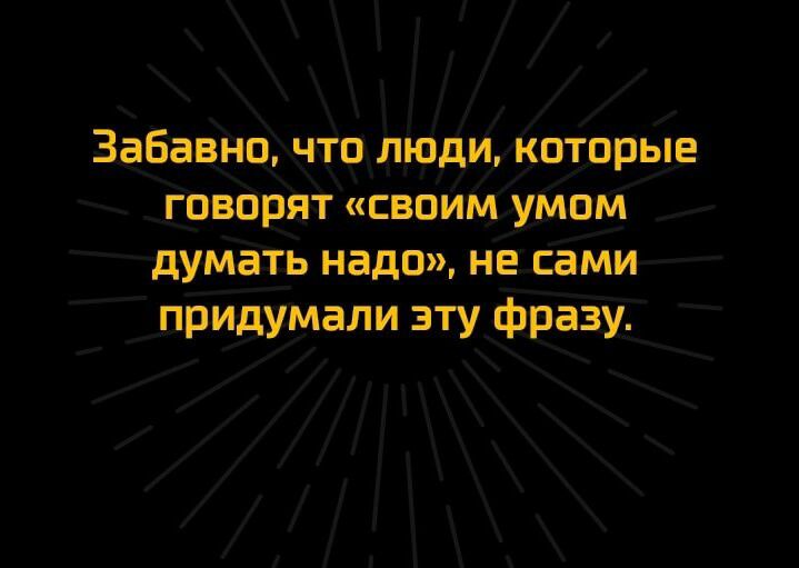 Забавно что люди Которые говорят своим умом думать надо не сами прщумали этуфразу