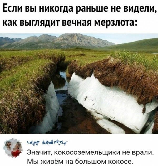 ЕСЛИ ВЫ никогда раньше не видели как ВЫГЛЯДИТ вечная МЕРЗЛОТЗ и т Значит кокосоземельщики не врали Мы живём на большом кокосе