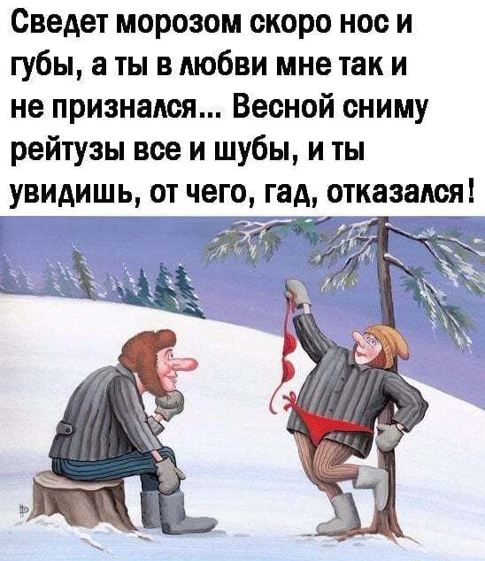 Сведет морозом скоро нос и губы а ты в любви мне так и не признался Весной сниму рейтузы все и шубы и ты