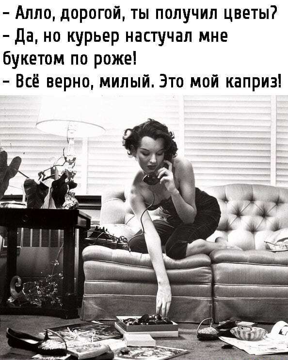 Алло дорогой ты получил цветы да но курьер настучал мне букетом по роже Всё верно милый Это мой каприз