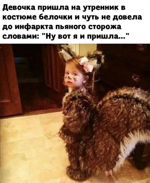 девочка пришла на утренник в костюме белочки и чуть не довела до инфаркта пьяного сторожа словами Ну вот я и пришла