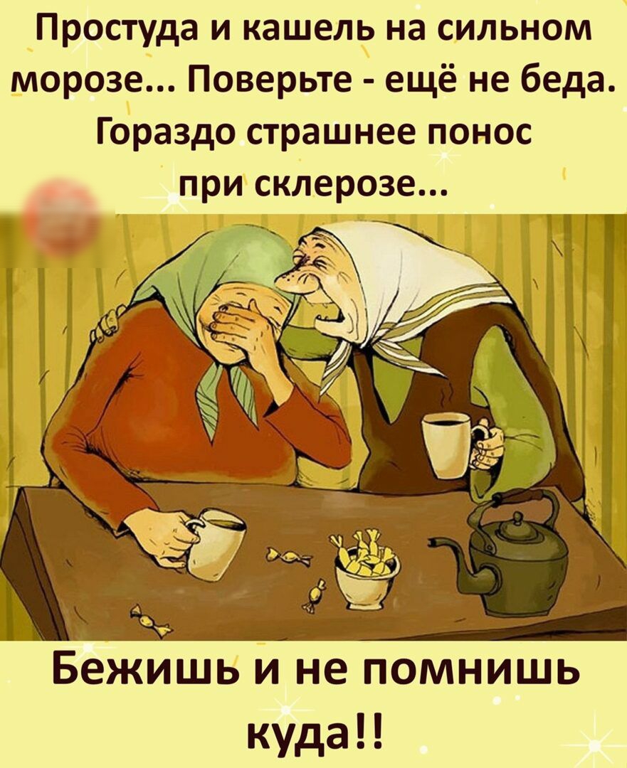 Простуда И кашель на СИЛЬНОМ морозе Поверьте ещё не беда Гораздо страшнее ПОНОС при склерозе Бежишь и не помнишь куда