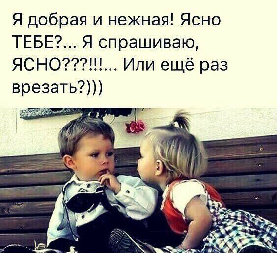 Я добрая и нежная Ясно ТЕБЕ Я спрашиваю ЯСНО Или ещё раз врезать