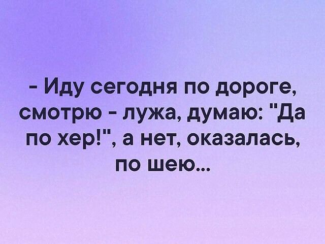 Иду сегодня по дороге смотрю лужа думаю Да по хер а нет оказалась по шею