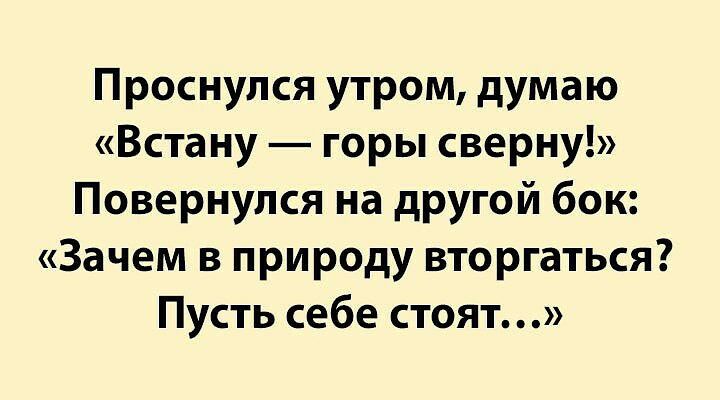 Проснулся утром думаю Встану горы сверну Повернулся на другой бок Зачем в природу вторгаться Пусть себе стоят
