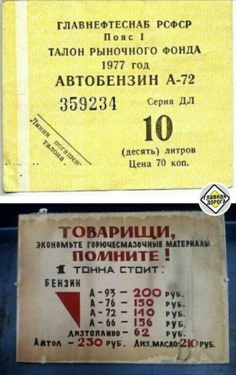 ГЛАВНЕФТЕСНАБ РСФСР П о и г ТАЛОН РЫНОЧНОГО ФОНДА 1977 год АВТОБЕНЗИН А 72 359234 дл 10 десять литров Цена 70 коп том КММПТЕ Гіюцісицічпш ПОМНИТЕ ТПННА СТПИТ БЕНЗИН А 200 ув 1 76 ЩО пук А 72 14 гув А 56 15 диап А о 62