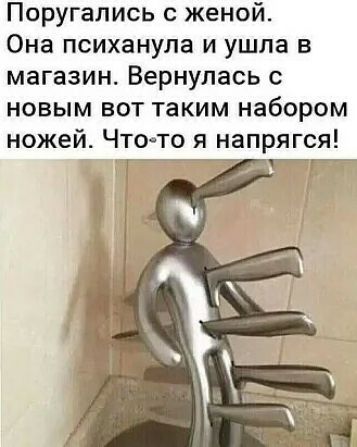 Поругались с женой Она психанула и ушла в магазин Вернулась с новым вот таким набором ножей Чтото я напрягся гг