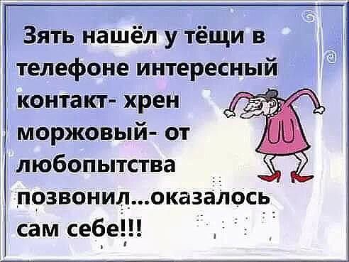 Зять нашёл у тёщи в телефоне интересный контакт хрен моржовый от любопытства позвонилоказалось сам себе