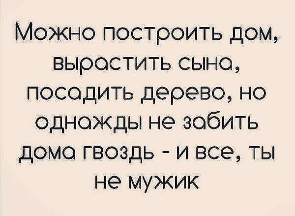 Можно построить дом выростить сыно посодить дерево но одножды не зобить домо гвоздь и все ты не мужик